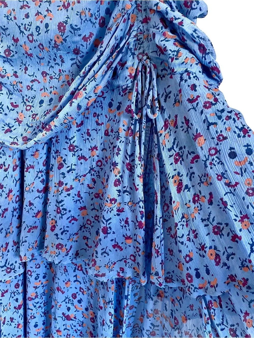 Cleobella Cecilia Floral Chiffon Tiered Midi Ankle Dress in Blue Floral M EUC
